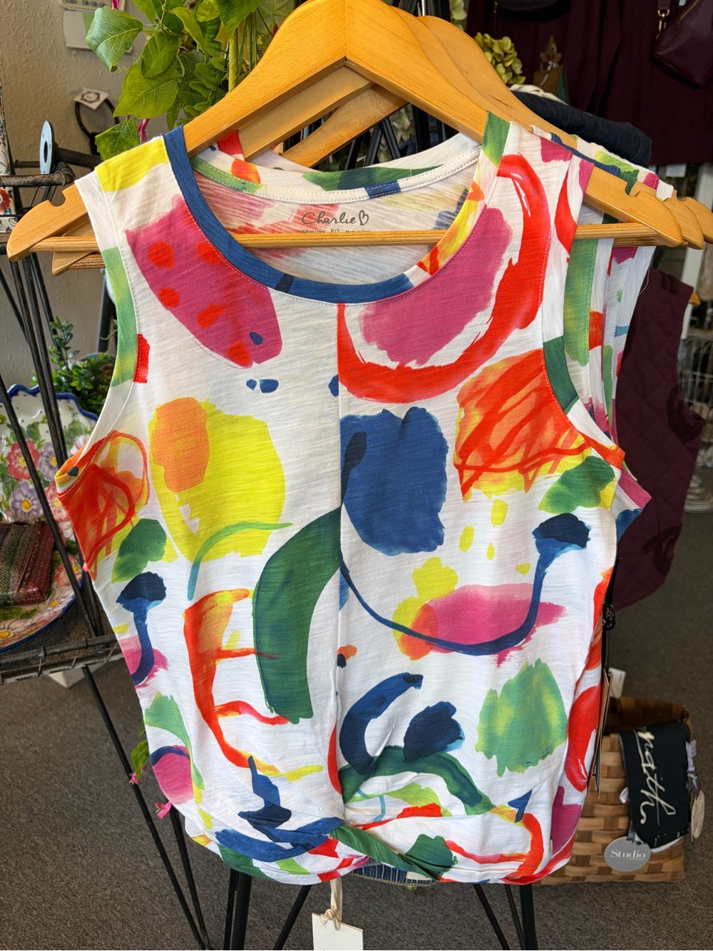 CHARLIE B Multicolor Abstract Print Sleeveless Tank - White Base